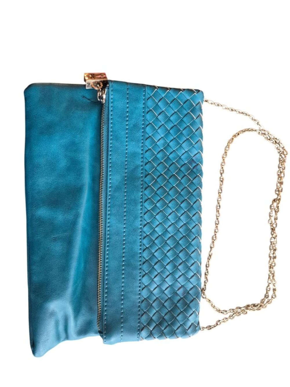 Urban Expressions Teal Woven Crossbody With Gold Chain Strap